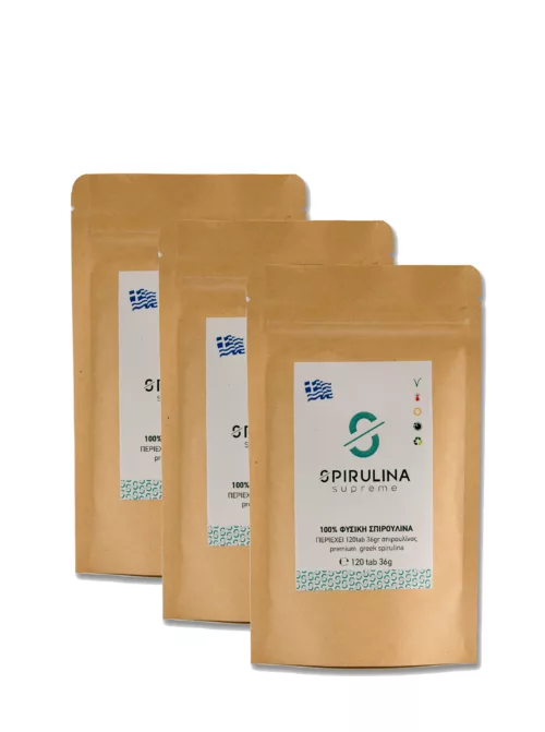 Σπιρουλίνα Spirulina Supreme Πακέτο, 3 Συσκευασίες x 120 Δισκία